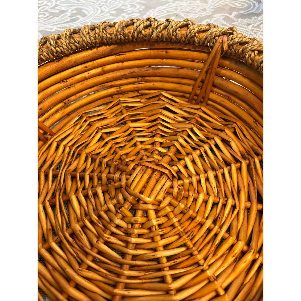 Round Woven Basket with Decorative Rope-Wrapped Rim - Picture 4 of 6